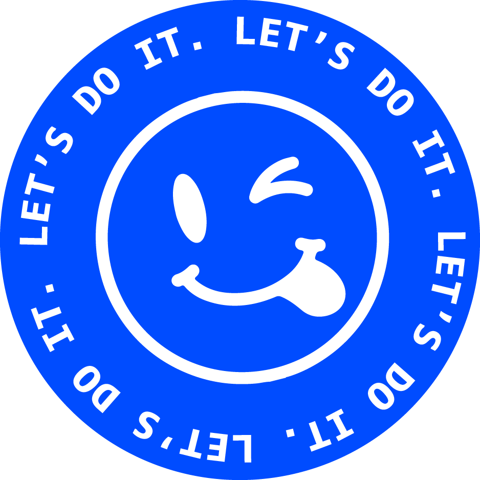 Ein blauer Störer mit einem Smiley und den Worten, let's do it.